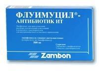 Флуимуцил антибиотик ИТ лиоф д/р-ра для ин, инг 500мг 810мг N3 фл (вода амп) ПК