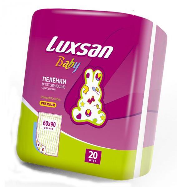 Пелёнки детские LUXSAN Baby Premium впитывающие с рисунком 60х90см N20 уп