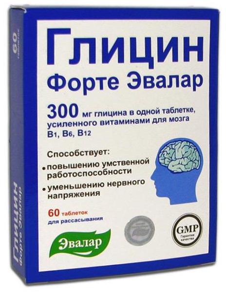 ГЛИЦИН Форте 300 мг витамины B1, B6, B12 ЭВАЛАР таб д/рассас 0,6г N60 бл ПК