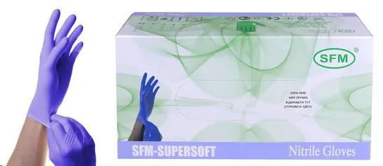 Перчатки смотр нитрил н/стер SFM Supersoft текстур н/опудр цв фиолет-гол р.M N200 шт кор