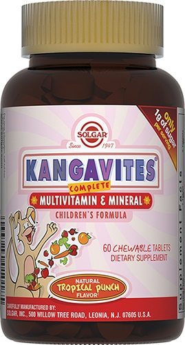 Solgar Кангавитес Комплексная формула мультивитаминов и минералов со вкусом тропич фруктов таб жев (д/дет) 1600мг N60 бан